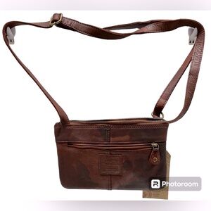 NWT Ashwood Genuine Woven Leather Crossbody Bag, Cognac/Brown, Approx 10”x7”